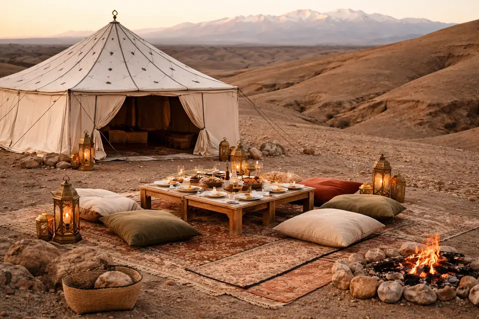 Venue example: dinner by a caidal tent in the Agafay desert